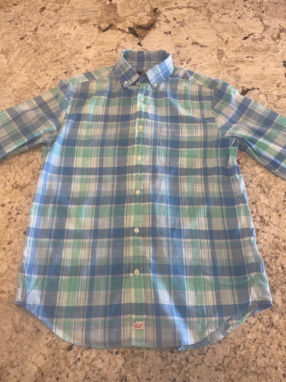 Vineyard Vines Classic Fit Murray Shirt Plaid Pond Antigua Green Whale Cotton M